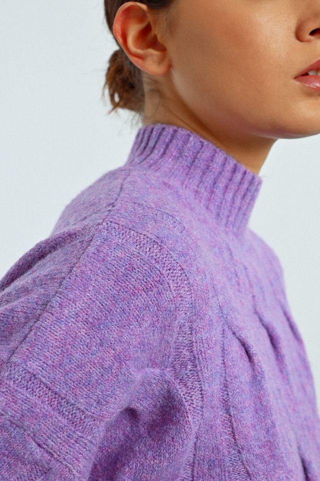 Textured Turtleneck Sweater in mauve by Molly Bracken