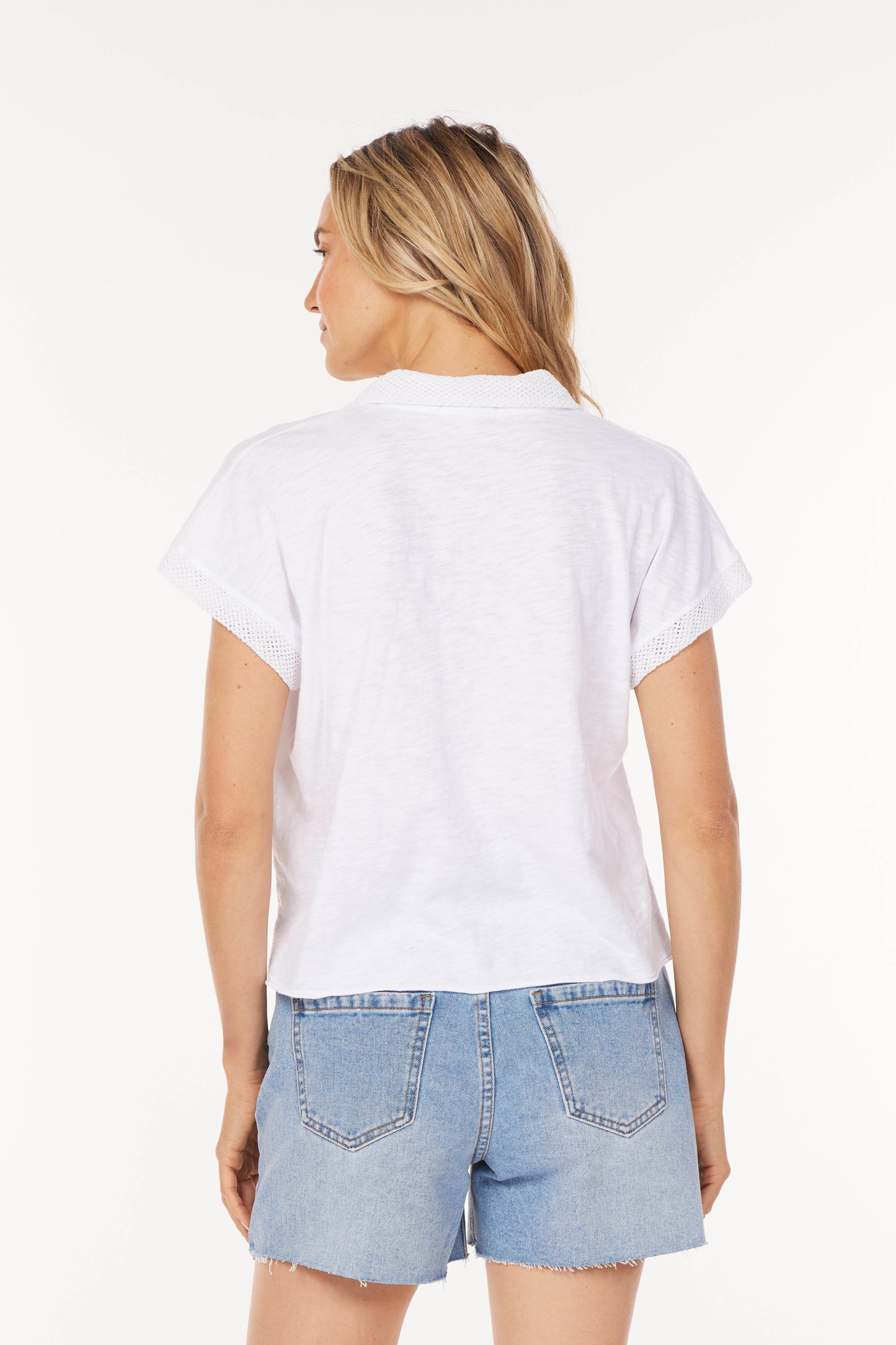 Short Sleeve Easy Polo Tee in white halo by Mododoc