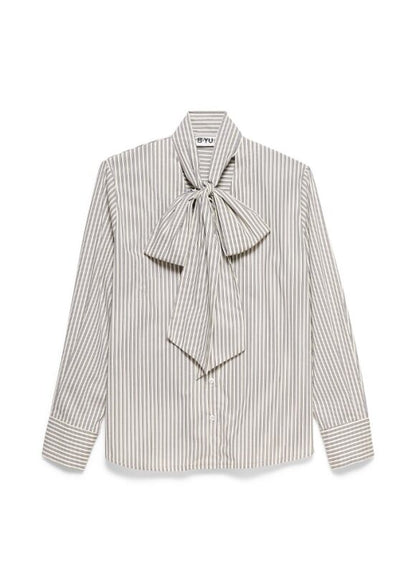 Stripe Neck Tie Blouse in grey by B-YU
