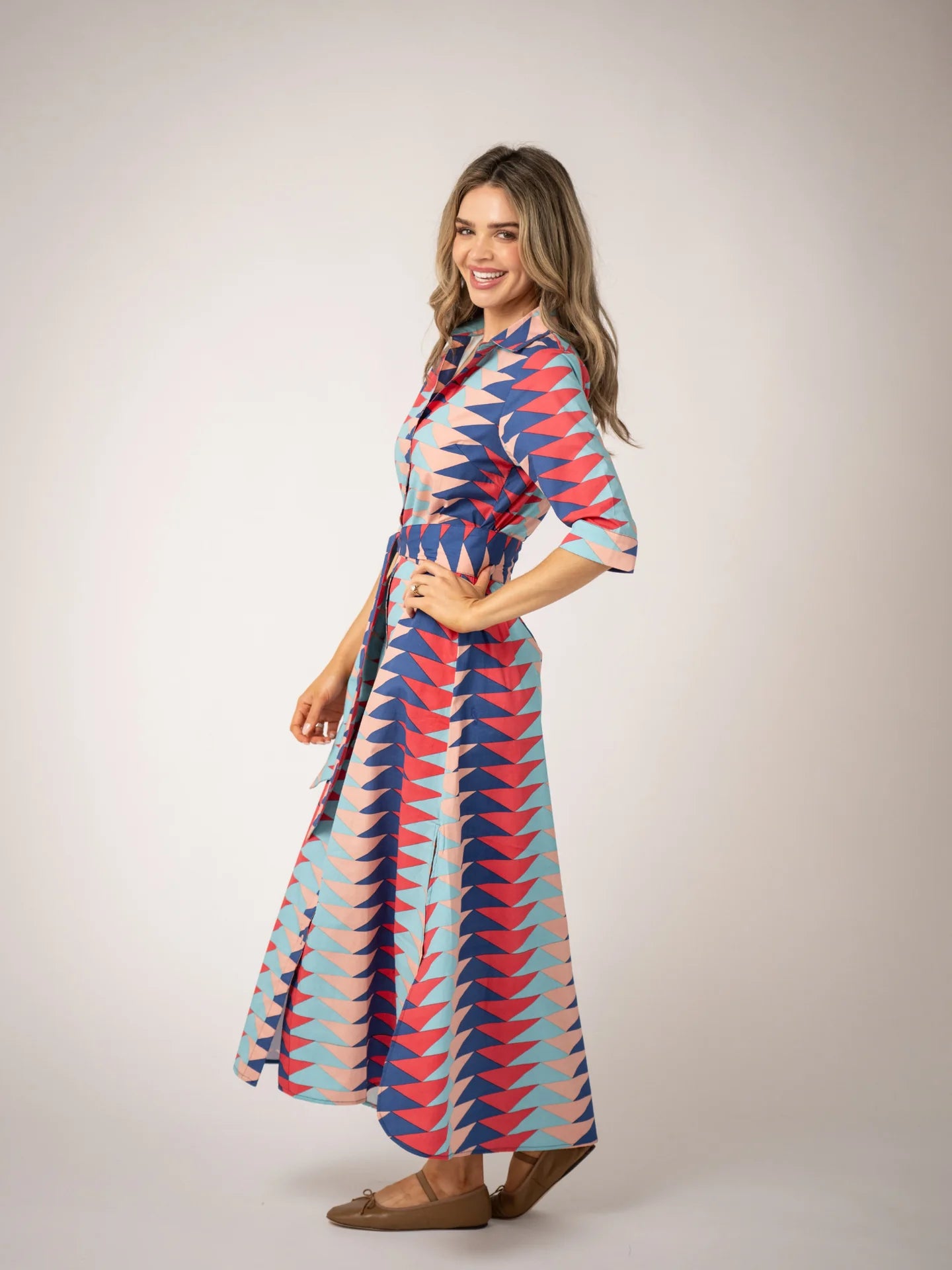 Eloise Maxi Dress in atlantic bagru triangle multi by Beau & Ro