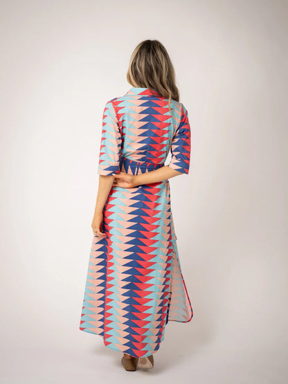 Eloise Maxi Dress in atlantic bagru triangle multi by Beau & Ro