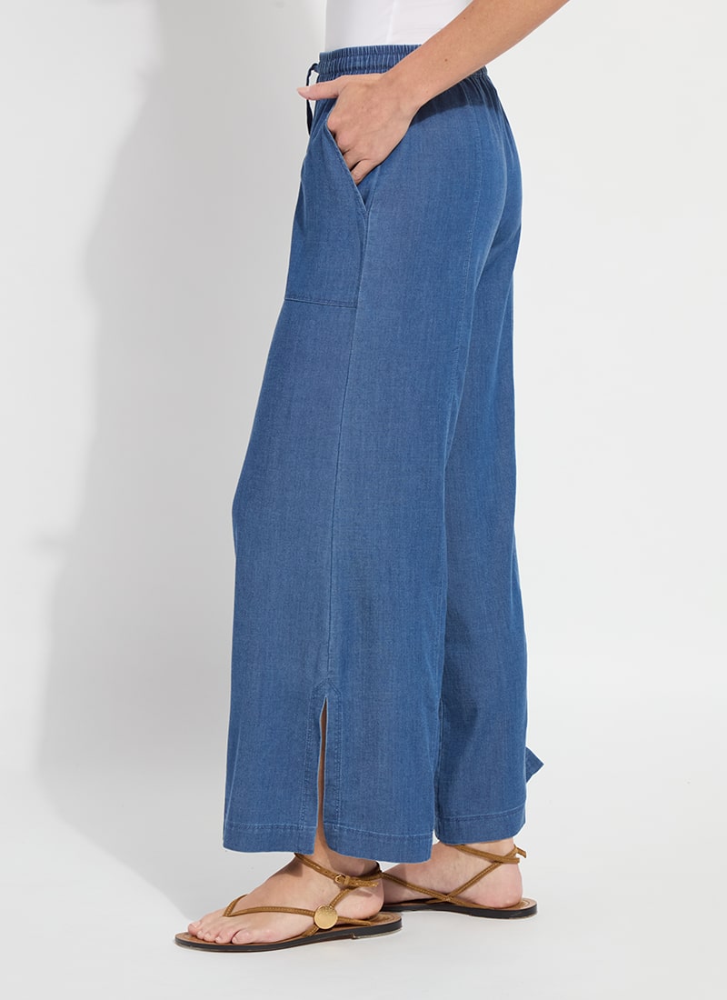 Lilia Drawstring Ankle Wide Leg Pant in mid wash by Lysse