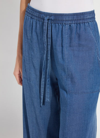 Lilia Drawstring Ankle Wide Leg Pant in mid wash by Lysse