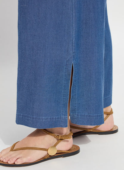Lilia Drawstring Ankle Wide Leg Pant in mid wash by Lysse