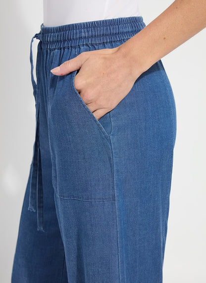 Lilia Drawstring Ankle Wide Leg Pant in mid wash by Lysse