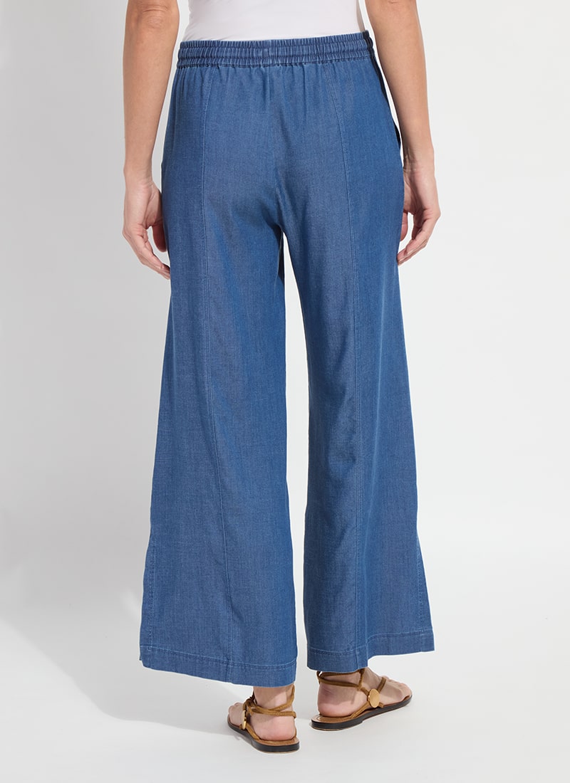 Lilia Drawstring Ankle Wide Leg Pant in mid wash by Lysse