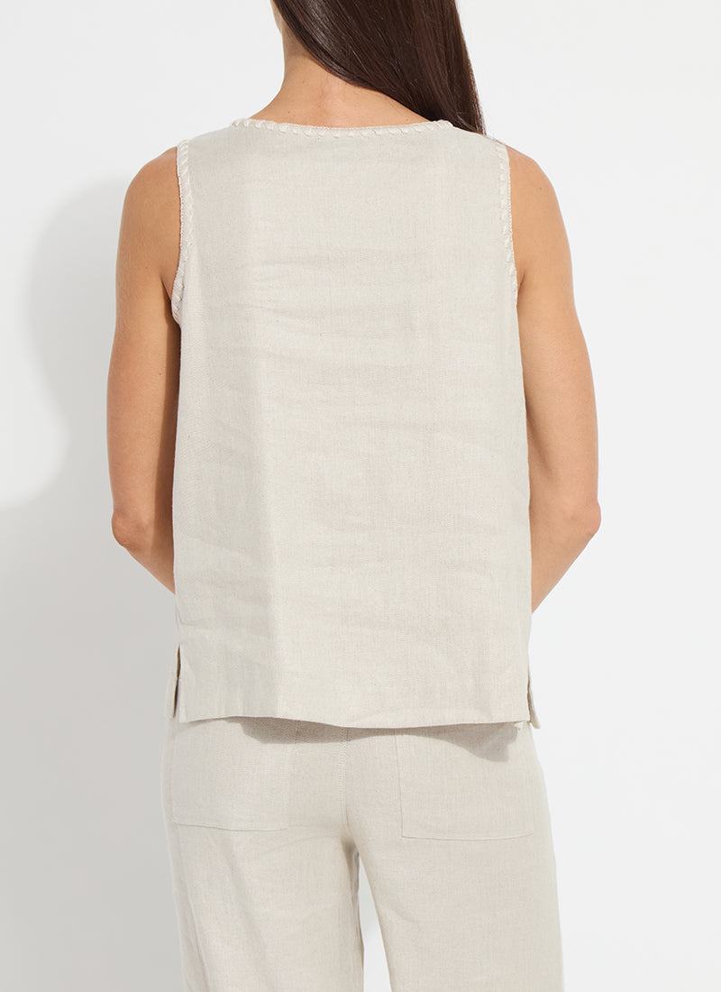 Gabriela Embroidered Linen Top in flax linen by Lysse