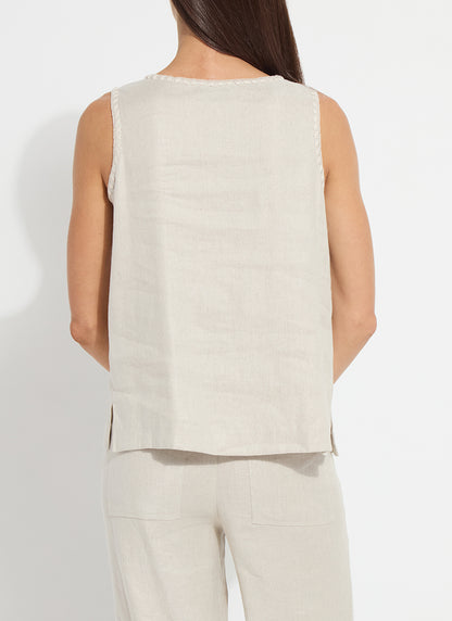 Gabriela Embroidered Linen Top in flax linen by Lysse