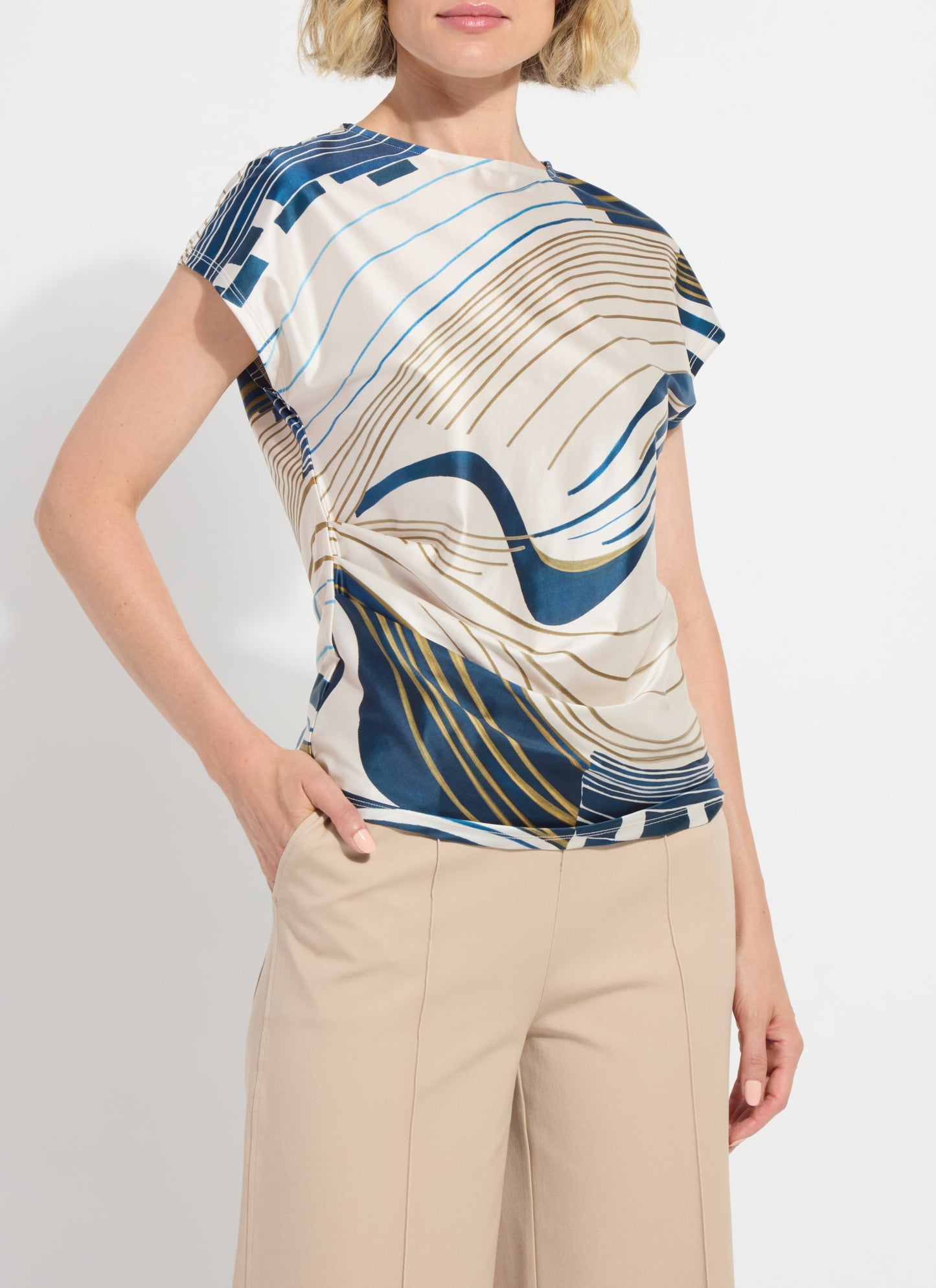 Faride Side Pleated Printed Top in block puzzle by Lysse