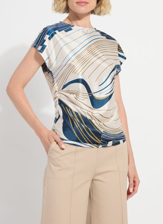 Faride Side Pleated Printed Top in block puzzle by Lysse