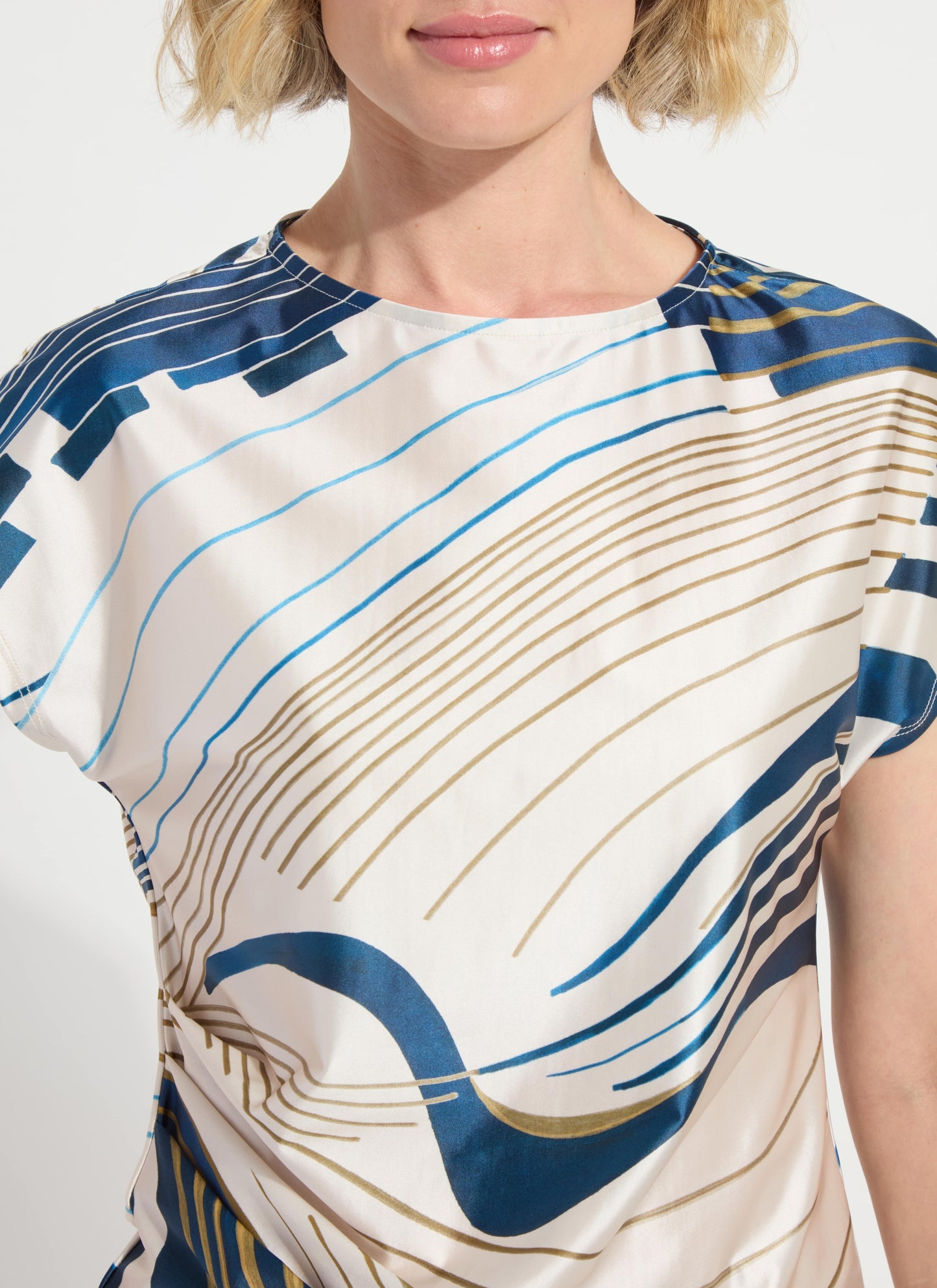 Faride Side Pleated Printed Top in block puzzle by Lysse