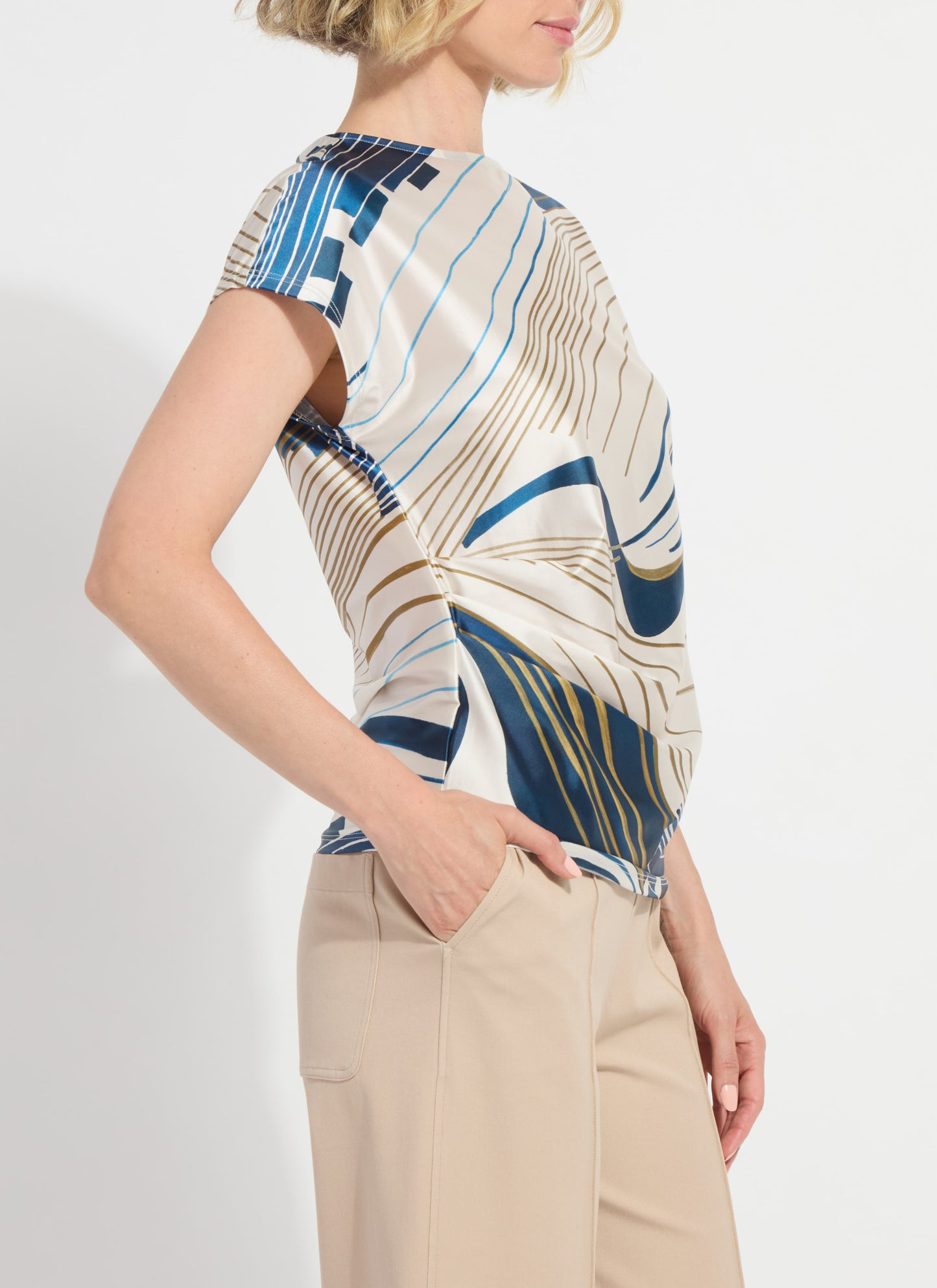 Faride Side Pleated Printed Top in block puzzle by Lysse