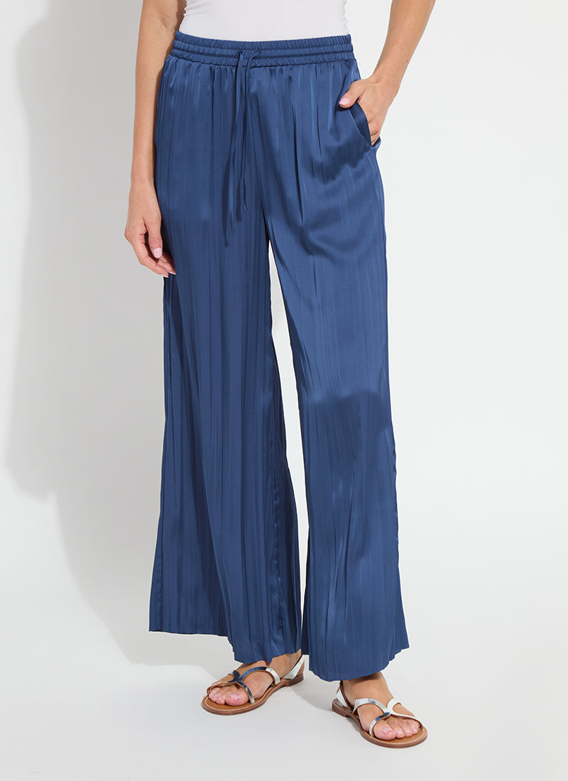 The Packable Pleated Palazzo Pant in capri blue by Lysse