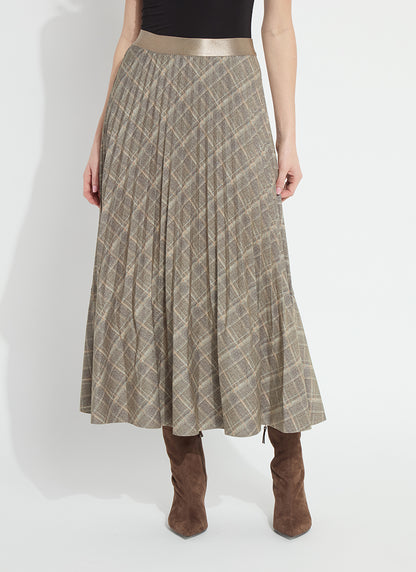 Sabrina Ponte Pleated Midi Skirt in smoked green plaid by Lysse
