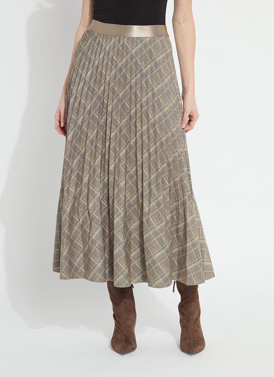 Sabrina Ponte Pleated Midi Skirt in smoked green plaid by Lysse