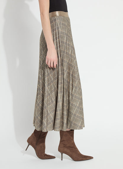 Sabrina Ponte Pleated Midi Skirt in smoked green plaid by Lysse