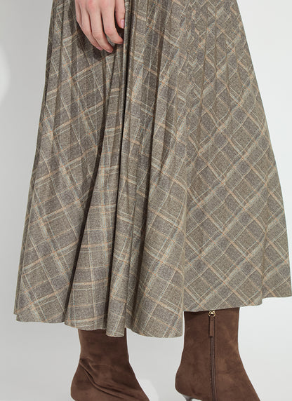 Sabrina Ponte Pleated Midi Skirt in smoked green plaid by Lysse