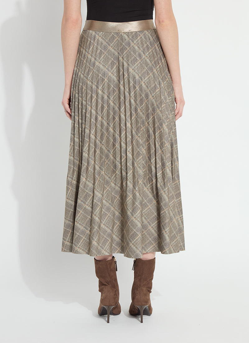 Sabrina Ponte Pleated Midi Skirt in smoked green plaid by Lysse