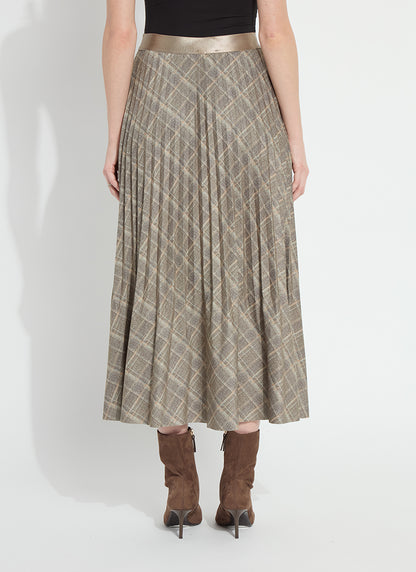 Sabrina Ponte Pleated Midi Skirt in smoked green plaid by Lysse