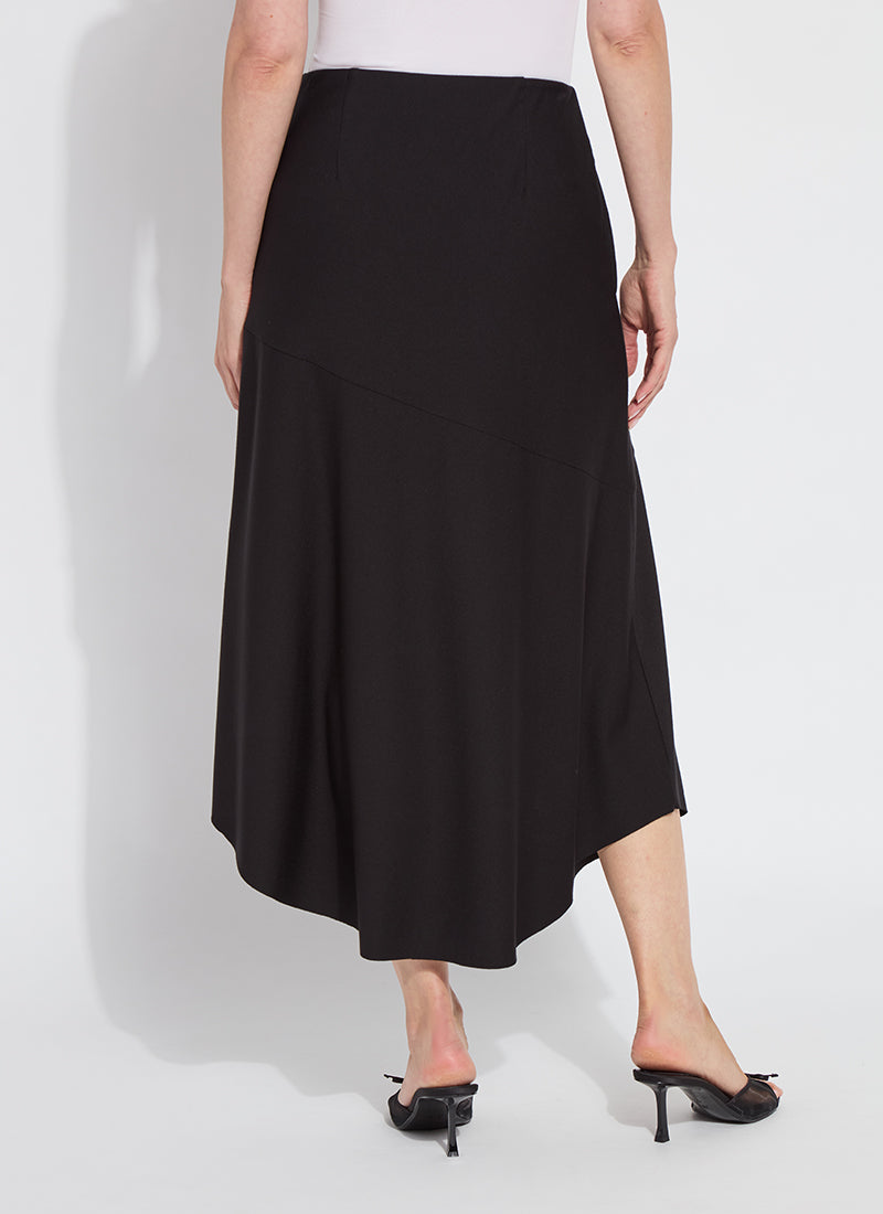 Drapey Ponte A-line Midi Skirt in black by Lysse
