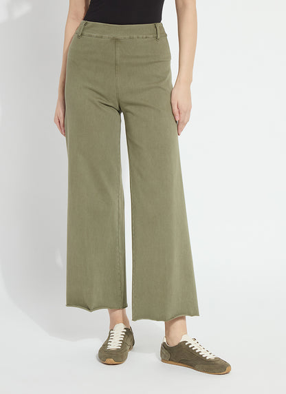 Erin Hi Waist Wide Leg Denim in antique wash smocked green by Lysse