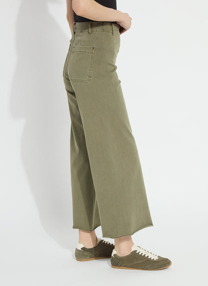 Erin Hi Waist Wide Leg Denim in antique wash smocked green by Lysse