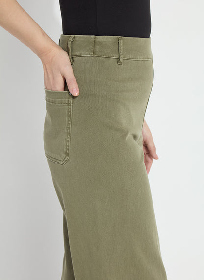 Erin Hi Waist Wide Leg Denim in antique wash smocked green by Lysse
