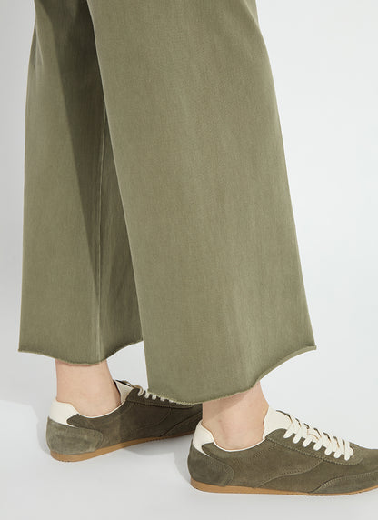 Erin Hi Waist Wide Leg Denim in antique wash smocked green by Lysse