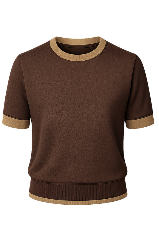 Dera Short Sleeve Sweater in dark roast by Another Love