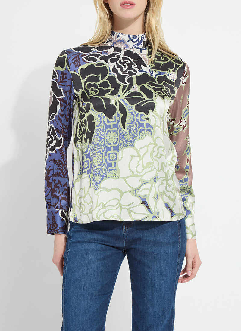 Seraphina Mock Neck Blouse in antique garden by Lysse
