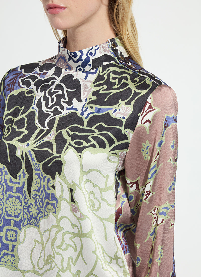 Seraphina Mock Neck Blouse in antique garden by Lysse