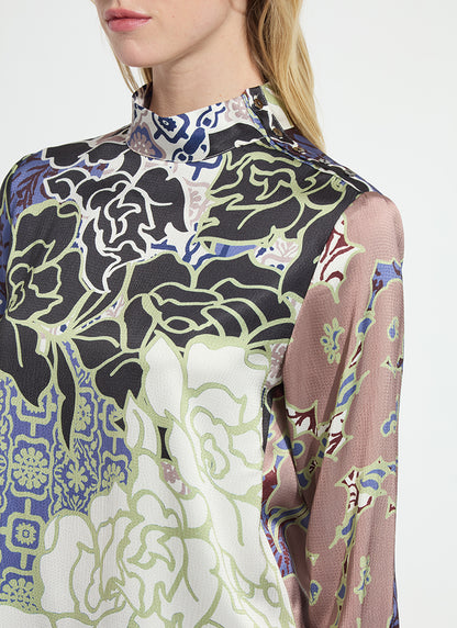 Seraphina Mock Neck Blouse in antique garden by Lysse