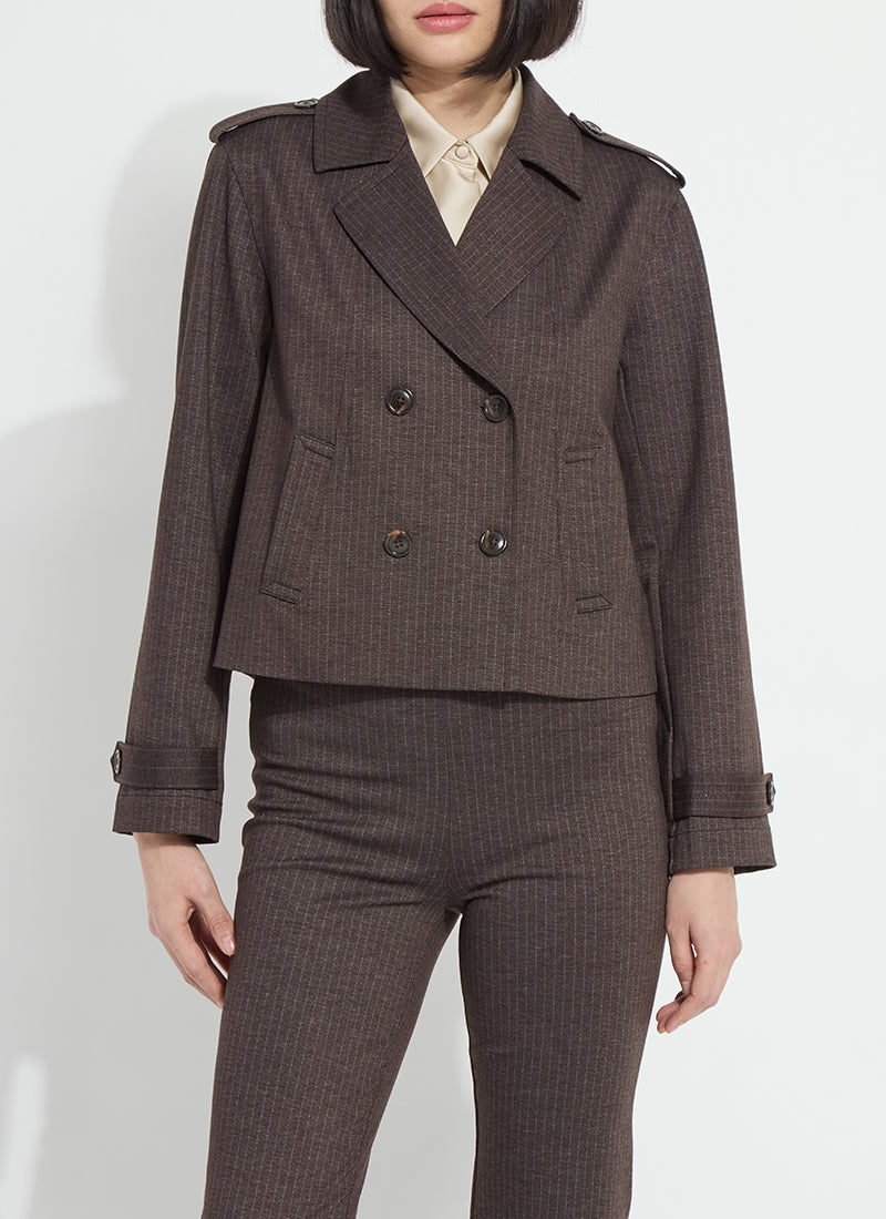 Thora Ponte Double Breasted Crop Trench in hairline stripe by Lysse