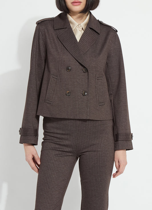 Thora Ponte Double Breasted Crop Trench in hairline stripe by Lysse