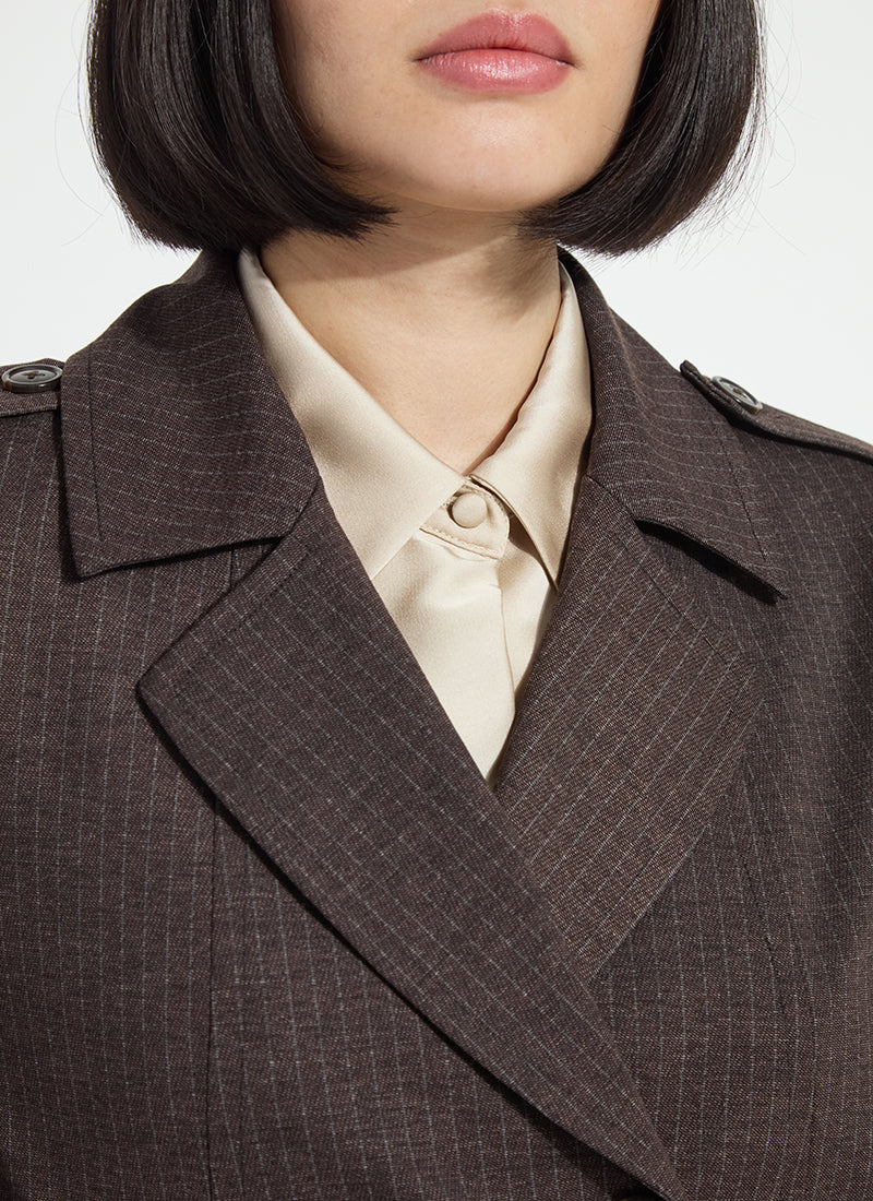Thora Ponte Double Breasted Crop Trench in hairline stripe by Lysse