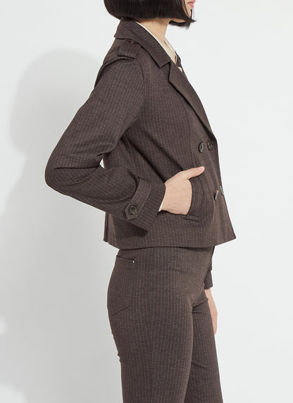 Thora Ponte Double Breasted Crop Trench in hairline stripe by Lysse