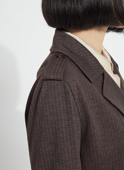 Thora Ponte Double Breasted Crop Trench in hairline stripe by Lysse