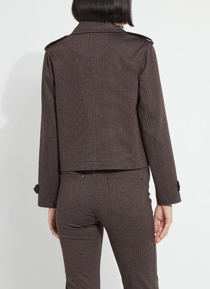 Thora Ponte Double Breasted Crop Trench in hairline stripe by Lysse