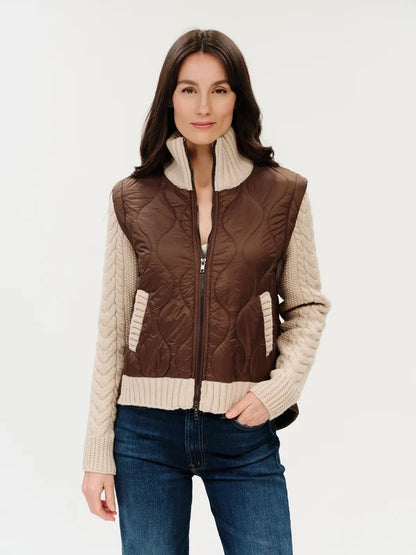 Melanie Mixed Media Jacket in brown by Six Fifty