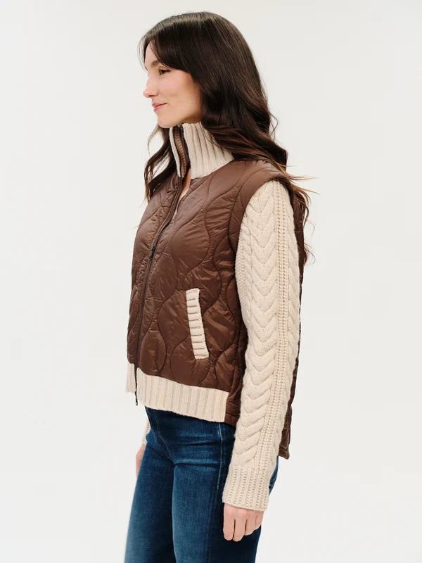 Melanie Mixed Media Jacket in brown by Six Fifty