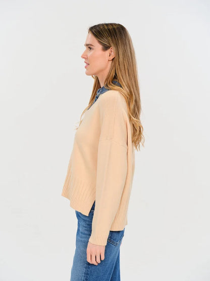 Eileen Mixed Media Sweater in off white by Six Fifty