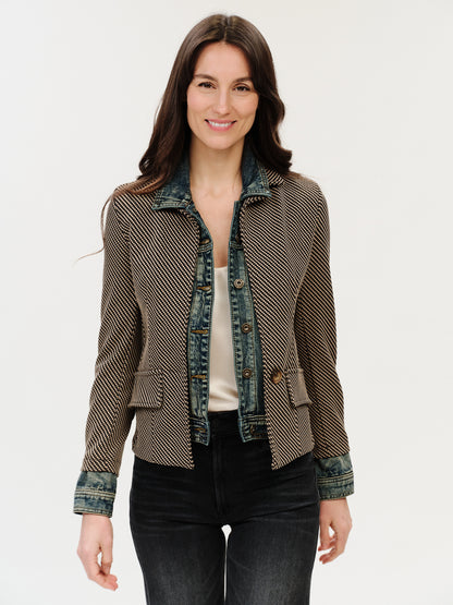 Mixed Media Denim Jacket in lexington check by Six Fifty
