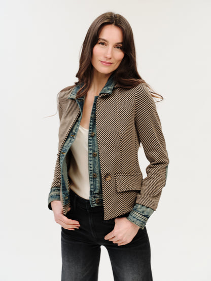 Mixed Media Denim Jacket in lexington check by Six Fifty