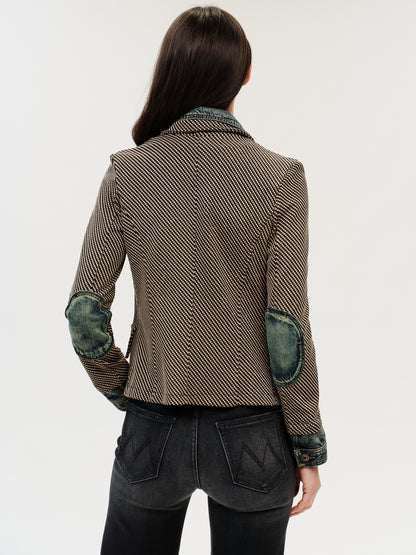 Mixed Media Denim Jacket in lexington check by Six Fifty