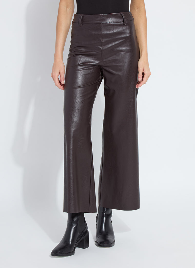 Hi Waist Vegan Leather Wide Leg Pant in double espresso by Lysse