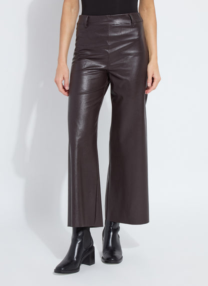 Hi Waist Vegan Leather Wide Leg Pant in double espresso by Lysse