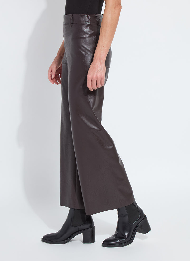Hi Waist Vegan Leather Wide Leg Pant in double espresso by Lysse