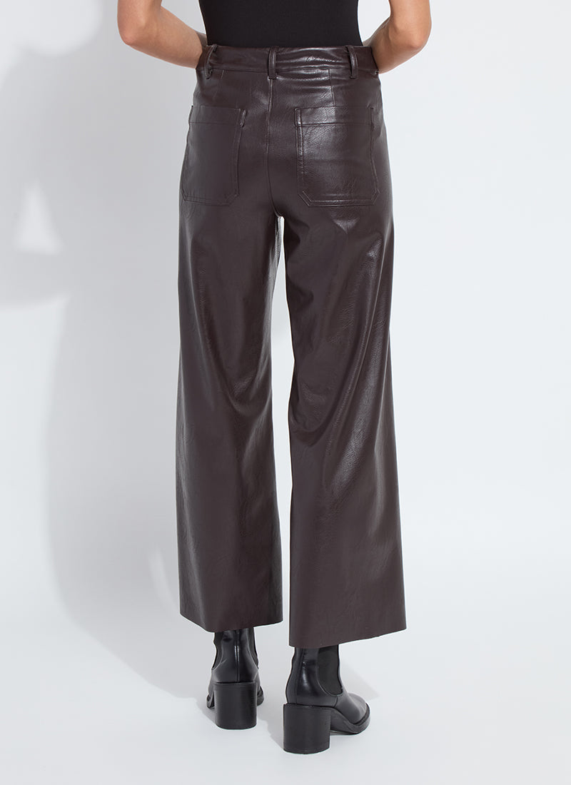 Hi Waist Vegan Leather Wide Leg Pant in double espresso by Lysse