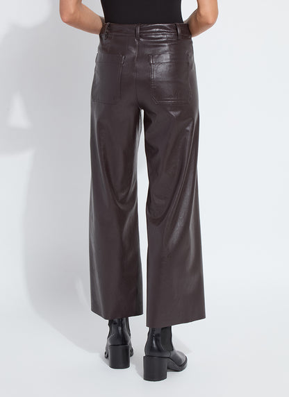 Hi Waist Vegan Leather Wide Leg Pant in double espresso by Lysse