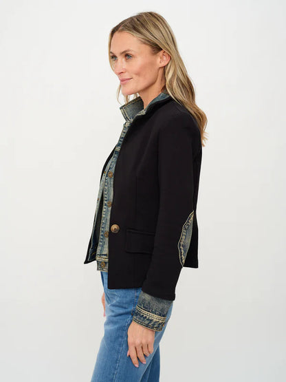 Clarissa Mixed Media Blazer in black by Six Fifty